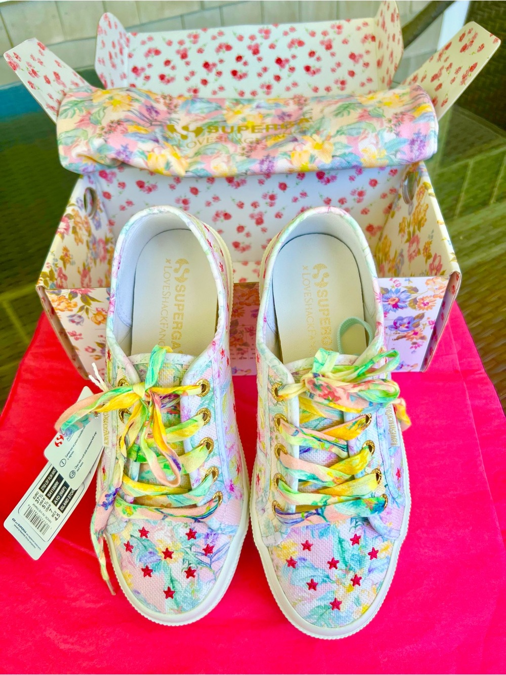 LoveShackFancy Pink Stars Sneakers & Logo Tote Size 7 NEW IN BOX - Picture 5 of 9